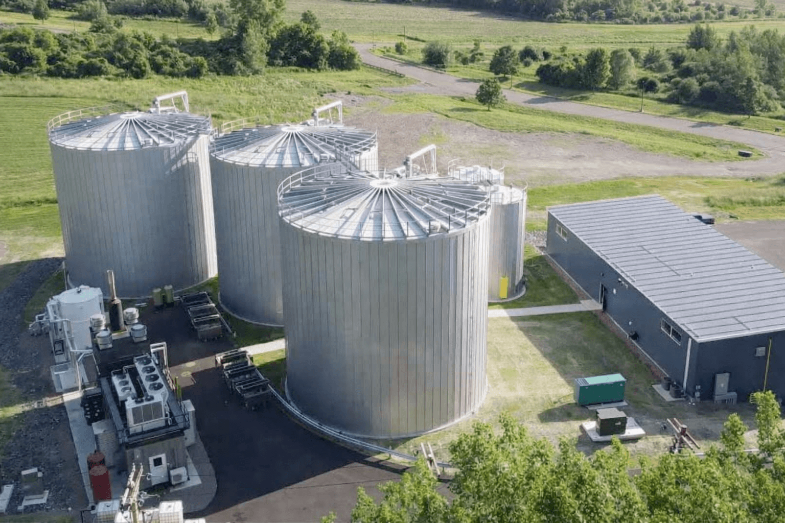 Aerial view of anaerobic digestion tanks to illustrate performance